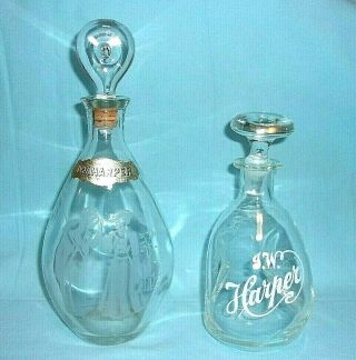 I.  W.  Harper Clear Glass Empty Whiskey Bottles Decanters & Stoppers.  2 Different