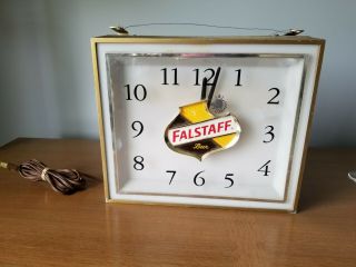 Vintage 1950s Falstaff Beer Light Clock Sign Man Woman Cave Bar Advertising Box