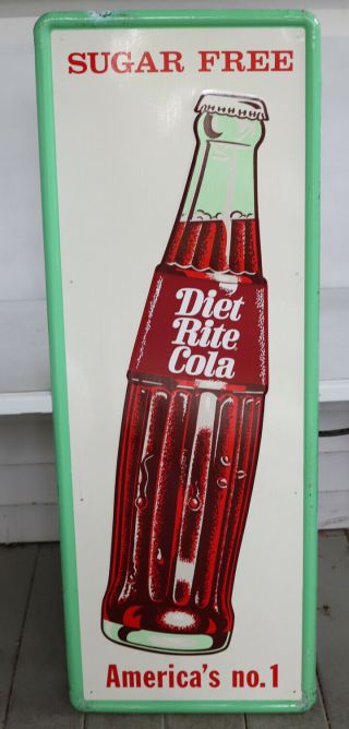 1960s Diet Rite Cola Large Pilaster Sign With Bottle Rc Soda Pop
