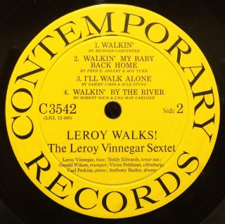 LEROY VINNEGAR SEXTET leroy walks LP VG,  C 3542 Mono 1958 USA Contemporary Orig 3