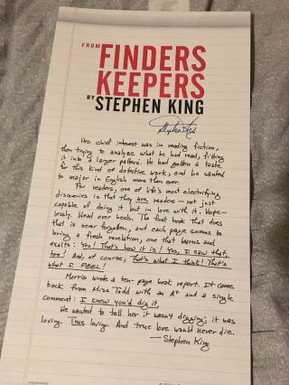 Rare Stephen King Signed Promotional Pamphlet Finders Keepers