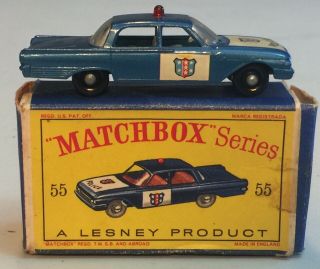 Matchbox Lesney 55 B4 Ford Fairlane Police Car W Orig D2 Box