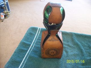 Glass & Leather Made In Italy Green Vintage Liquor Decanter