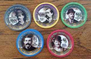 Legends Of The West Saloon & Gambling Hall Poker Chips Las Vegas Nv 5 Different