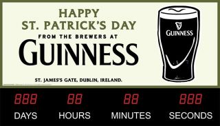 Guinness St Patrick’s Big Game Digital Led Countdown Clock Beer Sign 22x13” Nib