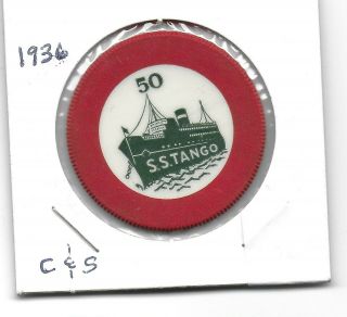 Obsolete Crest & Seal Casino Chip S.  S.  Tango - Santa Monica,  Ca.  - Red 50 - C 1946