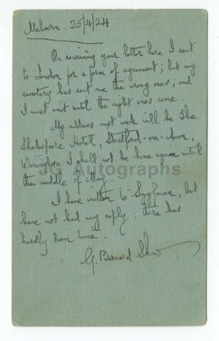 George Bernard Shaw - Nobel Prize In Literature - Autographed Postcard,  1924