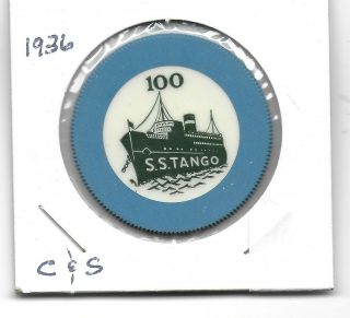Obsolete Crest & Seal Casino Chip S.  S.  Tango - Santa Monica,  Ca.  - Blue 100 - C - 1946