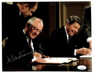 Mikhail Gorbachev With Ronald Reagan Signed Autograph 8x10 Photo Jsa 2
