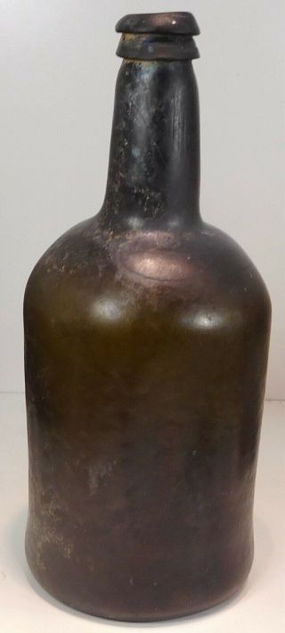 C1800 Black Glass W/ Pontil Blown English Mallet Wine Bottle - Florida Find