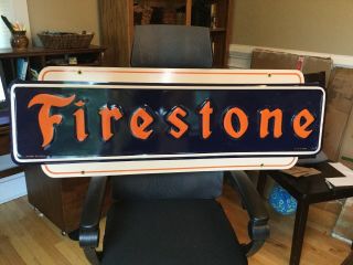 Old Firestone Tire Embossed Metal Sign Near