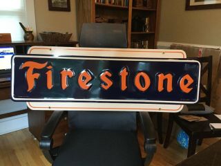Old Firestone Tire Embossed Metal Sign Near 2