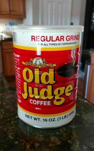 Vintage Old 1981 Judge Coffee Can 1 Lb Owl Steel Tin Kitchen Decor W Lid