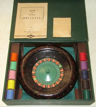 Vintage 1940s Roulette Wheel Set With Case And Instructions By E.  S.  Lowe