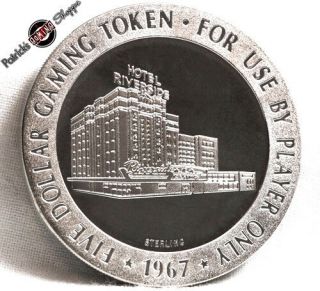 $5 Full Proof Sterling Silver Slot Token Riverside Casino 1967 Fm Reno Coin