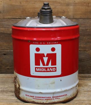 Vintage Midland Cooperatives Oil Company 5 Gallon Gas Station Oil Can En - El - Co