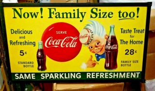1955 Coca - Cola Sprite Boy Advertising Sign 40.  5x25.  5 Inch