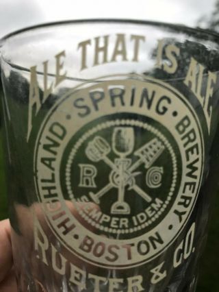 HIGHLAND SPRINGS BREWING RUETER CO STEMMED FLINT BEER GLASS MISSION HILL BOSTON 3