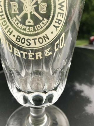 HIGHLAND SPRINGS BREWING RUETER CO STEMMED FLINT BEER GLASS MISSION HILL BOSTON 8