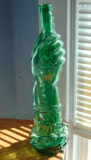 Green Glass Bottle Figural Hand & Dagger 15 