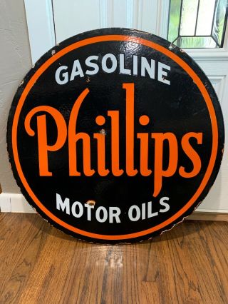 30” Phillips Gasoline Ds Porcelain Sign.