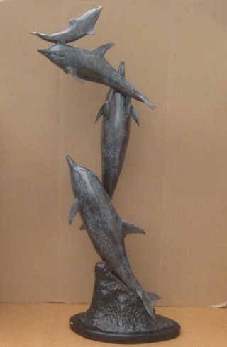 4 Dolphins Paloma Patinated Bronze On Brass Art Sculpture Huge 26 " Tall Figure