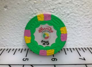 Rare Sands $25,  Bright Green,  Yellow & Pink,  House Las Vegas Casino Chip