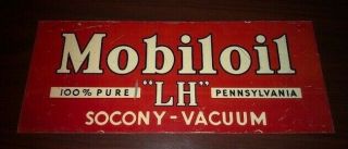 Mobiloil " Lh " Socony - Vacuum,  100 Pure,  Pennsylvania,  Metal Rack Sign,