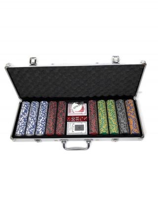 Pro 500pcs Poker Chips Set W/2 Cards,  5 Dice,  Aluminum Carry Case Table Game