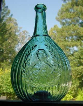 1850s - " Jeny Lind Flask " - Teal Color
