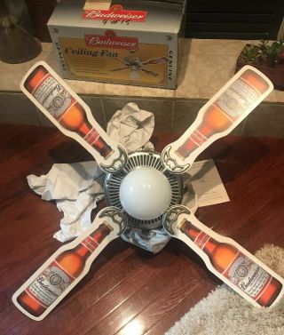 Vintage Budweiser 44 Inch Ceiling Fan With Globe Collectible Bar Beer