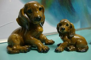 2 Rosenthal Porcelain Figurine Signed Karner Kuspert Cockerspaniel Dachshund Dog