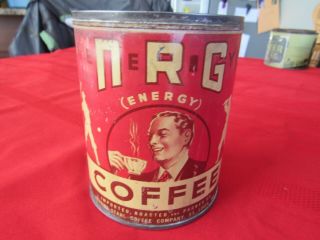 Antique Rare Energy Coffee 1 Lb Can - St.  Louis,  Mo - Sports Themed - Baseball - Football