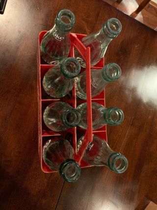 VINTAGE RED Plastic COCA COLA Crate w/ 8 Pint Glass Coke Bottles 2