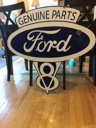 Large Ford V8 Double Sided Porcelain Sign