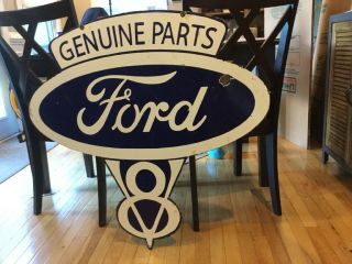 Large Ford V8 Double Sided Porcelain Sign 2