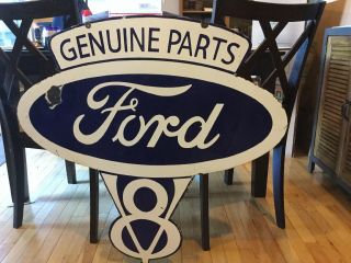 Large Ford V8 Double Sided Porcelain Sign 5