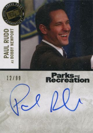 Parks And Recreation Autograph Card Pr2 Paul Rudd As Bobby Newport 12/99