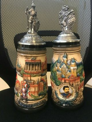 Two Zoller & Born Deutschland Beer Steins Hand Painted Limited Editions W/ Coas