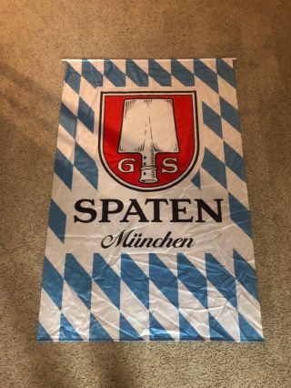 Spaten Beer Oktoberfest Banner W/ Bavarian Pattern (38 " Wide X 51 " Tall)