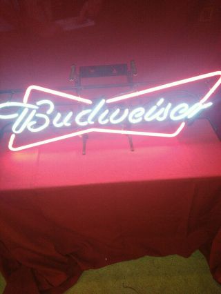 Budweiser Bud Bowtie 2011 Neon Wall Sign / Man Cave Bar Game Room Light Lamp 2