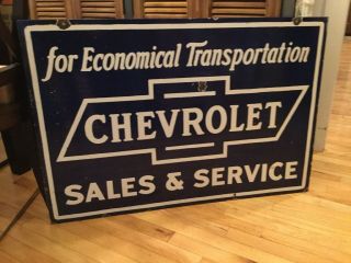 Large 1950s Double Sided Cheverolet Porcelain Sign
