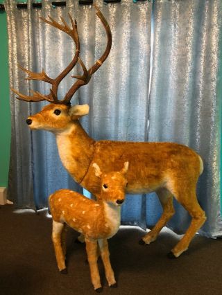 Realistic Deer Decorative (buck With Large Antlers And Fawn) Home Or Outdoor