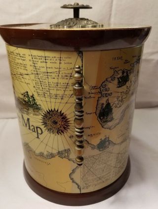 Vintage Mid Century Cera Treasure Map Ice Bucket Caribbean Region Brown Tones