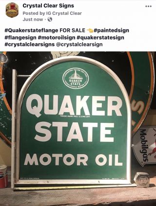 Quaker State Oil Sign - Flanged Frame/ Bracket