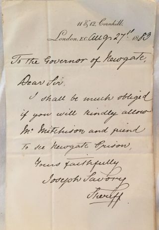 Sir Joseph Savory 1st Baronet,  Sheriff,  Lord Mayor Of London,  Signed Letter 1883