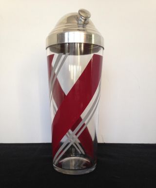 Vtg Mid Century Maroon & Gray Painted Glass Cocktail Shaker Rare