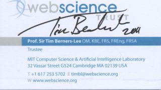 Tim Berners - Lee Autographed Signed Business Card World Wide Web Www Mit