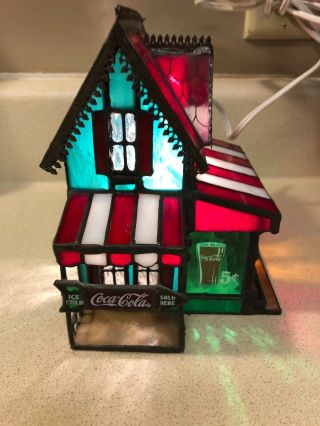 FRANKLIN Stained Glass Coke Cola Corner Store Lights Up 1995 3