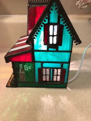FRANKLIN Stained Glass Coke Cola Corner Store Lights Up 1995 5